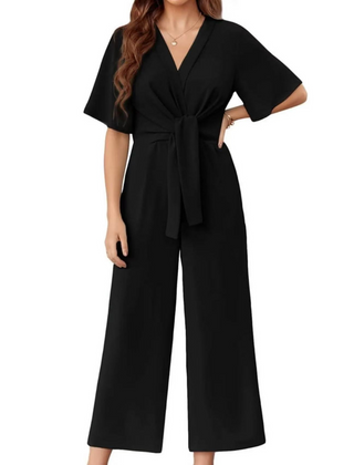 Women's Playsuit | V-Neck Wide-Leg Tie-Waist Short Sleeve