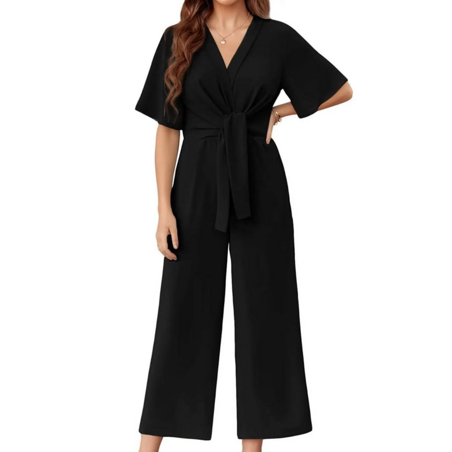Women's Playsuit | V-Neck Wide-Leg Tie-Waist Short Sleeve