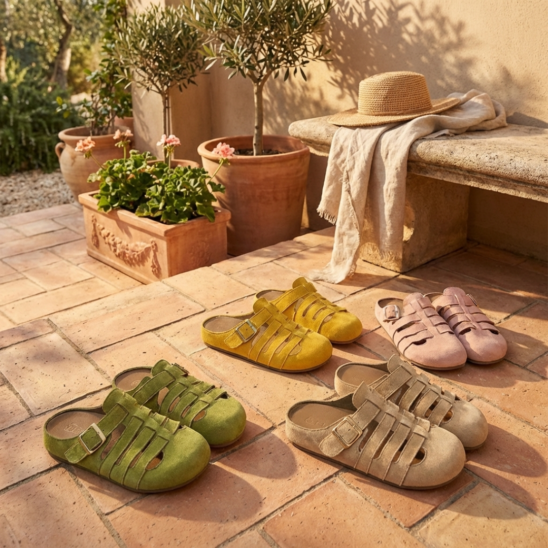 Women's Closed Toe Sandals | Buckle Strap Suede Cut-Out Mule