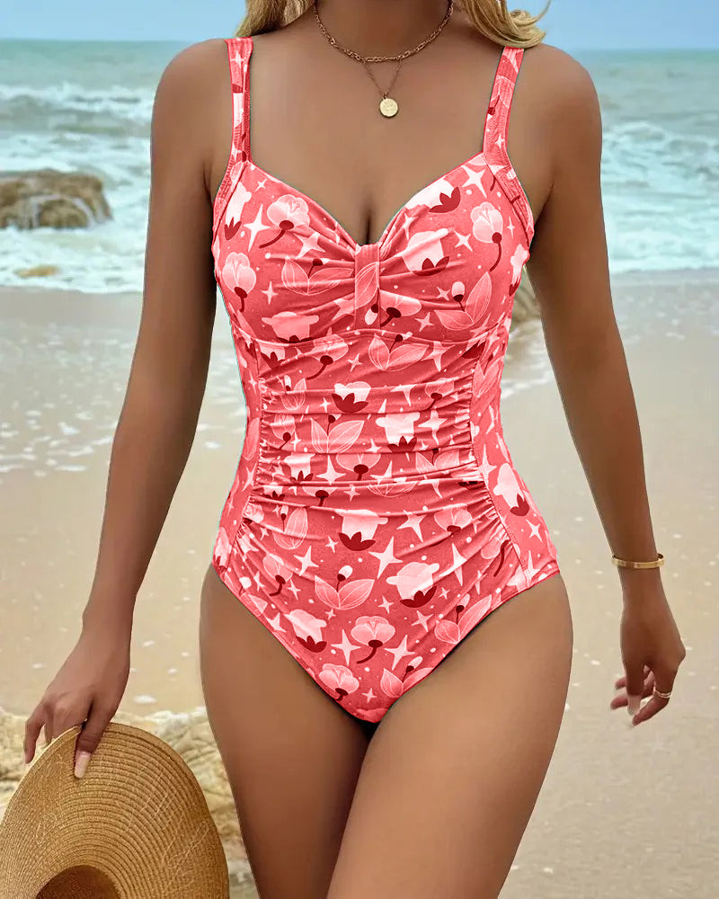 Women's Red Swimsuit | Sweetheart Neckline Ruched Tank One-Piece