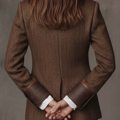 Women's Blazer | Tweed Herringbone Button Closure Tailored