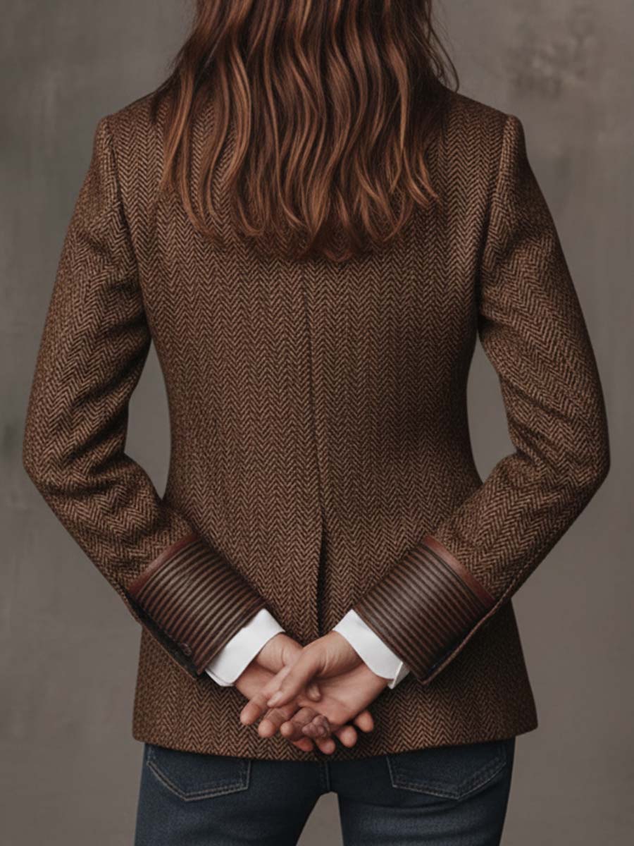 Women's Blazer | Tweed Herringbone Button Closure Tailored