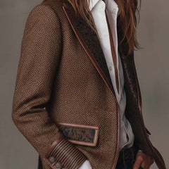 Women's Blazer | Tweed Herringbone Button Closure Tailored