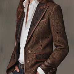 Women's Blazer | Tweed Herringbone Button Closure Tailored