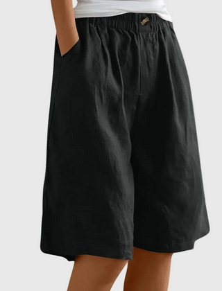 Women's Bermuda Shorts | Knee-Length Elastic Waist Pockets