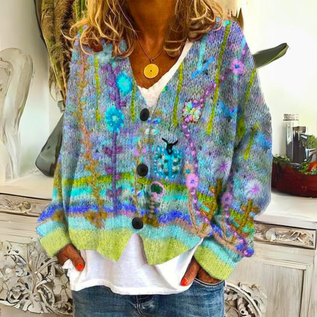 Women's Wrap Top | V-Neck Knit Floral Button-Front