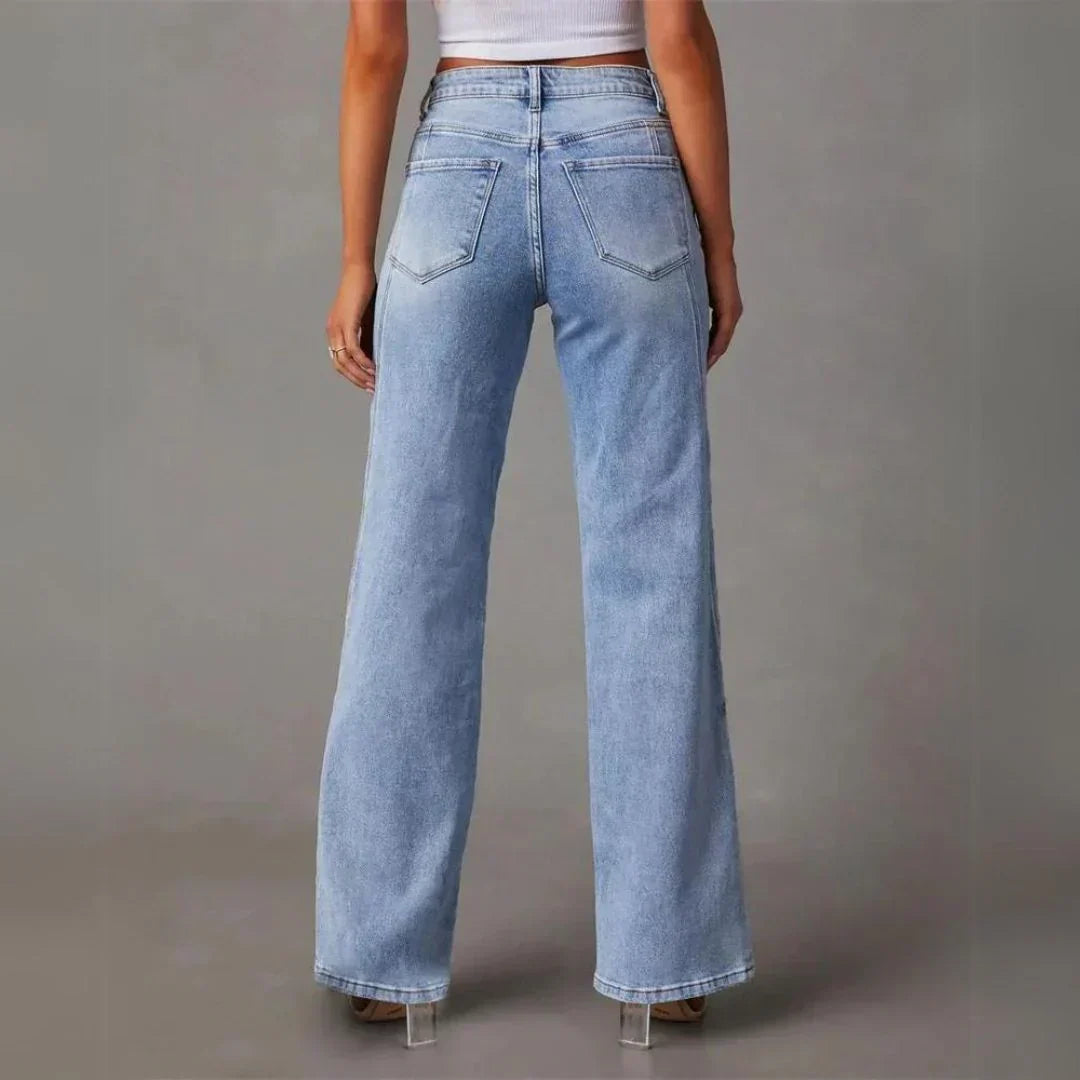 Women's Wide Leg Jeans | High Rise Straight Denim Long