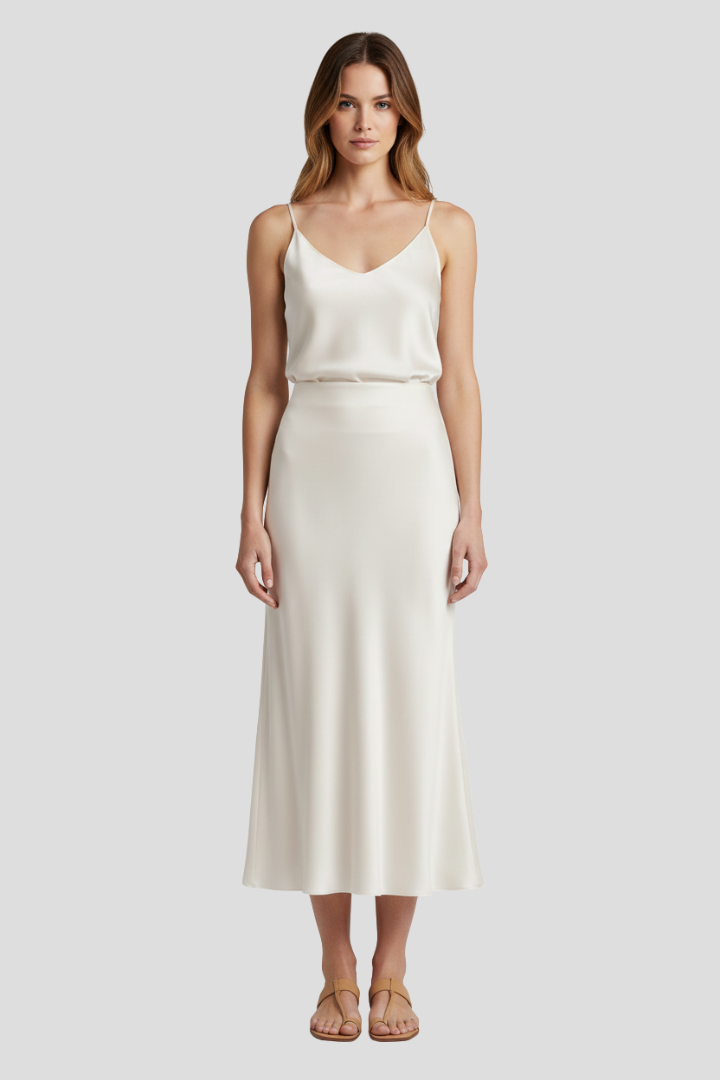 Women's Midi Skirt | High Waist Draped Satin Lined