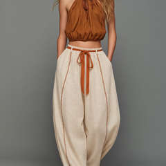 Women's Top | Halter Neck Sleeveless Cropped Drawstring