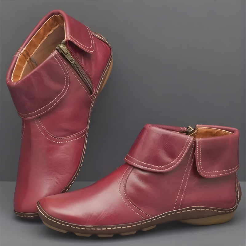 Women's Boots | Leather Ankle Zip Closure Padded Sole