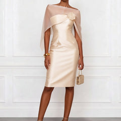 Women's Bodycon Dress | Midi Length Off-Shoulder Satin