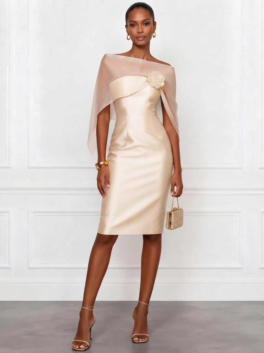 Women's Bodycon Dress | Midi Length Off-Shoulder Satin