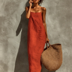 Women's Cotton Dress | Maxi Square Neck Spaghetti Sleeveless