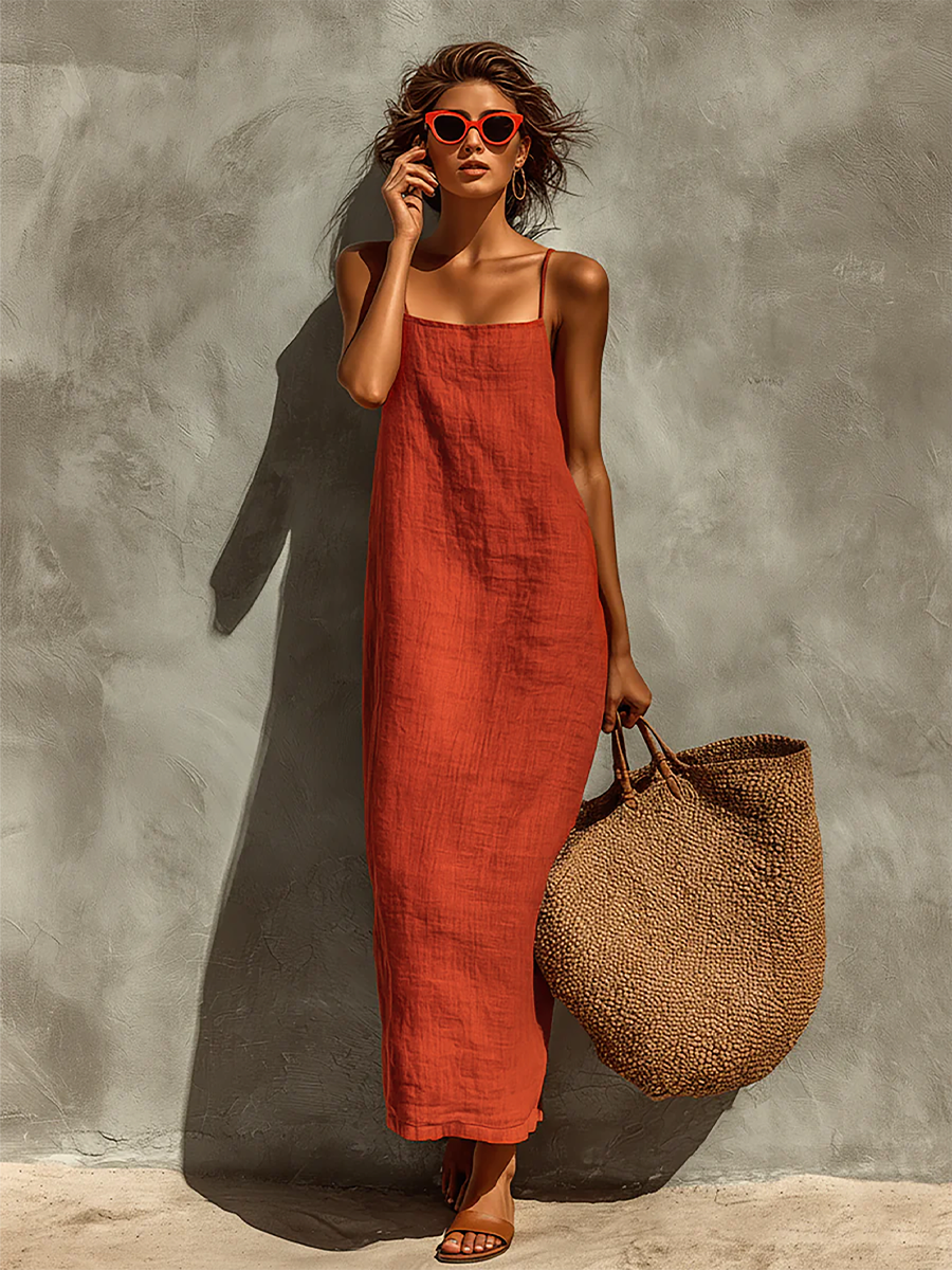 Women's Cotton Dress | Maxi Square Neck Spaghetti Sleeveless