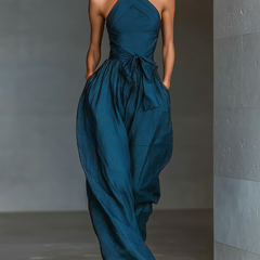 Women's Playsuit | Cross Halter Neckline Sleeveless Wide Leg