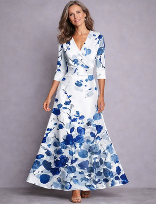 Women's Bridesmaid Dress | Maxi Floral Wrap Three-Quarter Sleeve