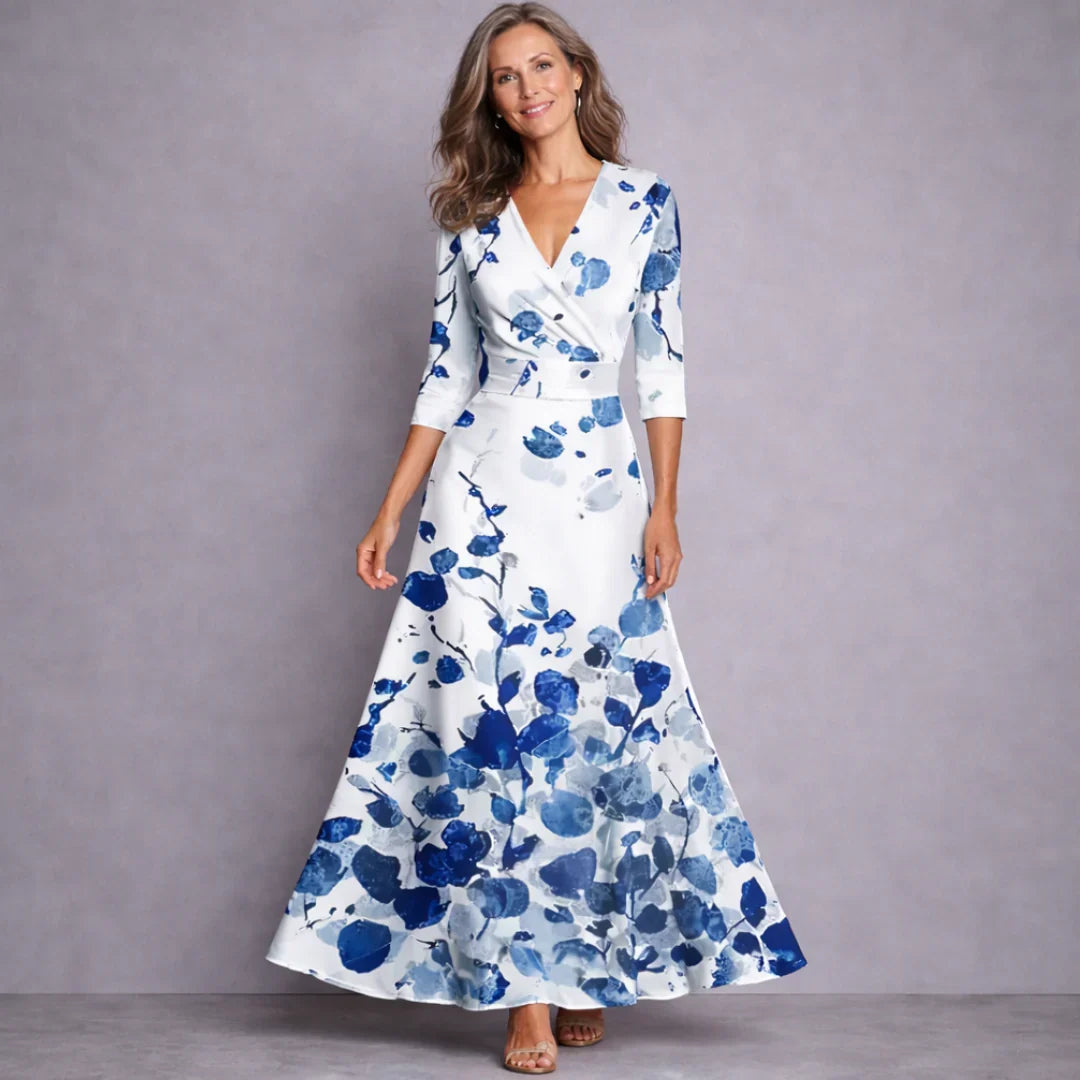 Women's Bridesmaid Dress | Maxi Floral Wrap Three-Quarter Sleeve