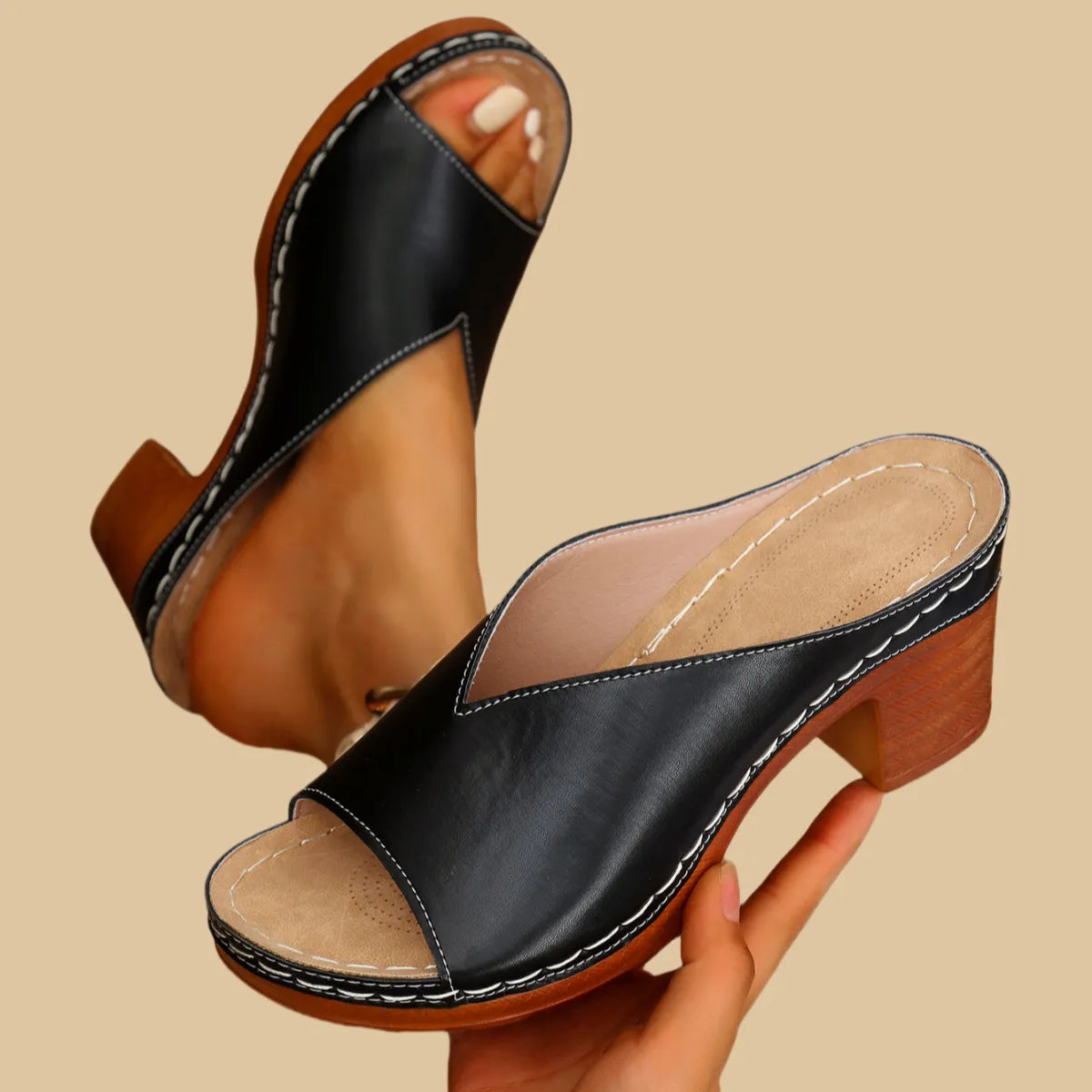 Women's White Heels | Open Toe Block Heel Sandal