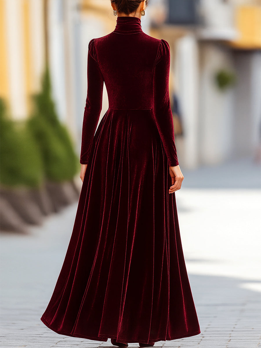 Women's Christmas Dress | Maxi Turtleneck Long Sleeve Velvet