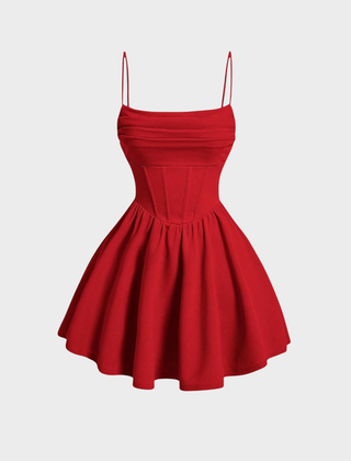Women's Red Dress | Mini Length Corset Cami Straps
