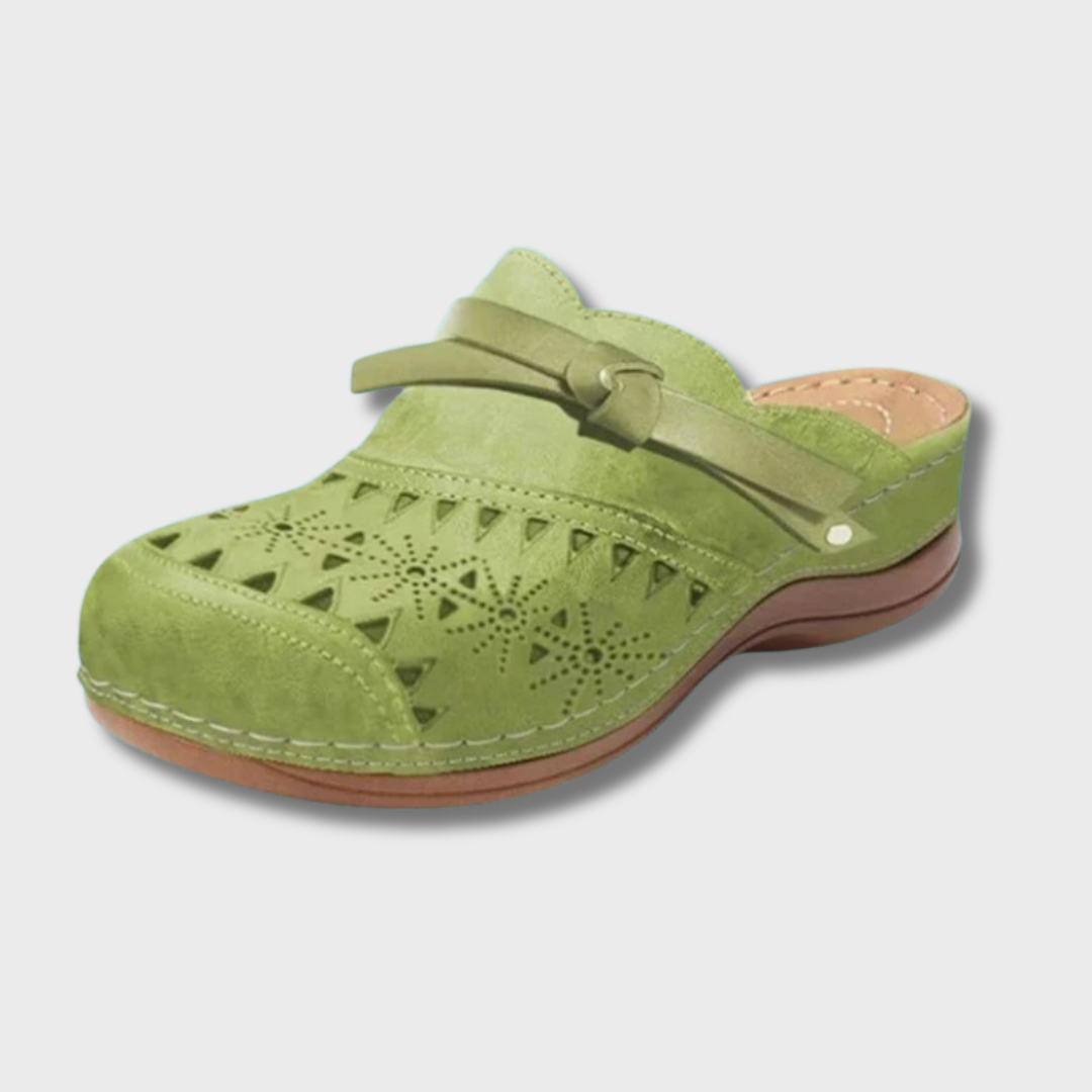 Women's Mules | Hollow-Out Design Flat Bow Closure