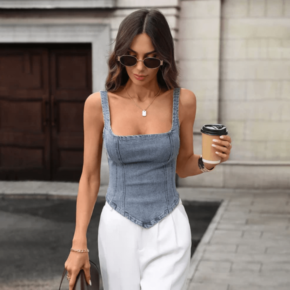 Women's Corset Top | Square Neck Denim Sleeveless Structured
