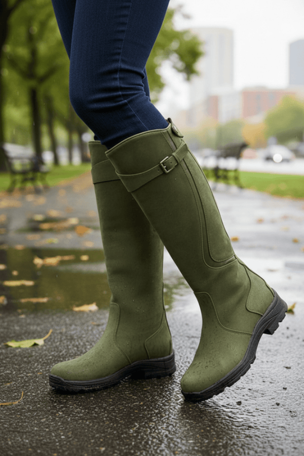 Women's Knee High Boots | Suede Buckle Strap Lug Sole