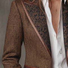 Women's Blazer | Tweed Herringbone Button Closure Tailored