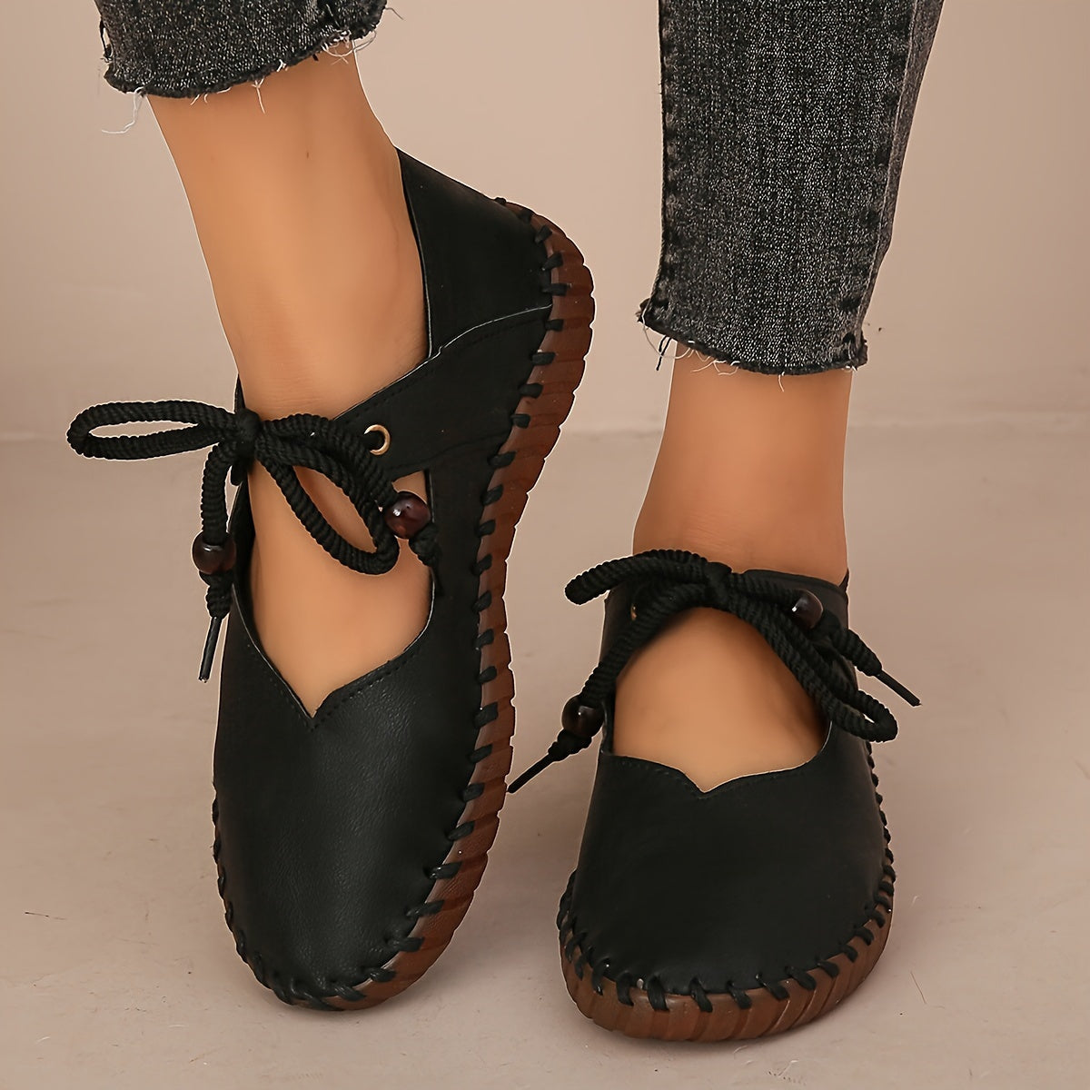 Women's Ballet Flats | Lace-Up Leather Casual