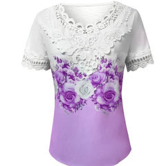 Women's Lace Top | Scalloped Neckline Short Sleeve Floral