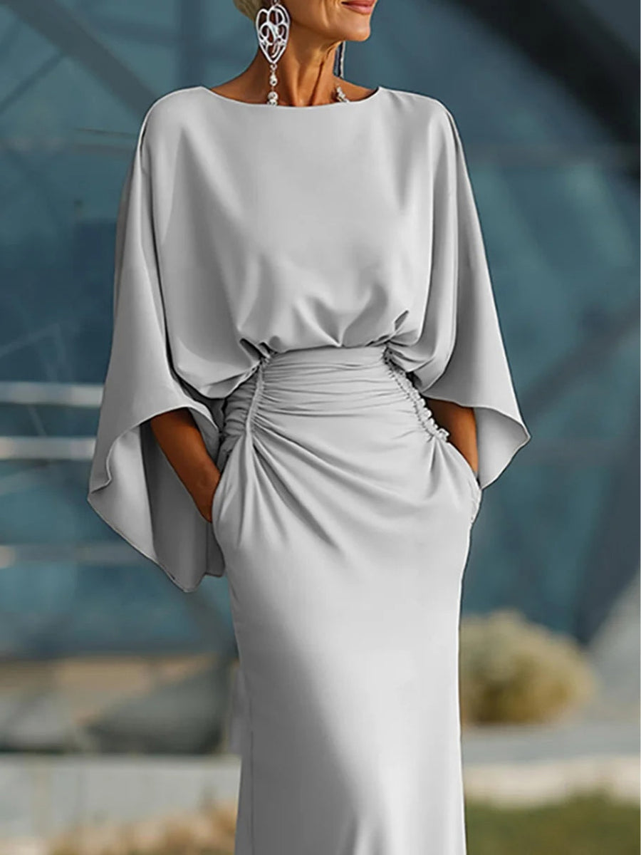 Women's Mother Of The Bride Dress | Boat Neck Batwing Sleeve Maxi