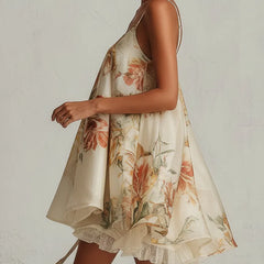 Women's Mini Dress | Floral Print Camisole Sweetheart Lace Trim