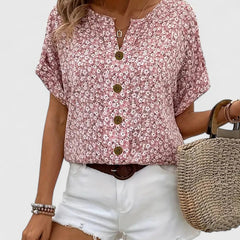 Women's Summer Top | Floral Print Button Front Short Sleeve