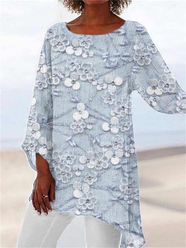 Women's Sparkly Top | Asymmetric Lace Floral Embellished