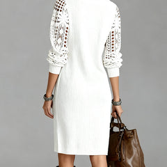 Women's Lace Dress | V-Neck Midi Knit Lace Sleeves