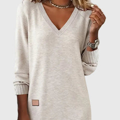 Women's Red Dress | V-Neck Long Sleeve Midi Knit