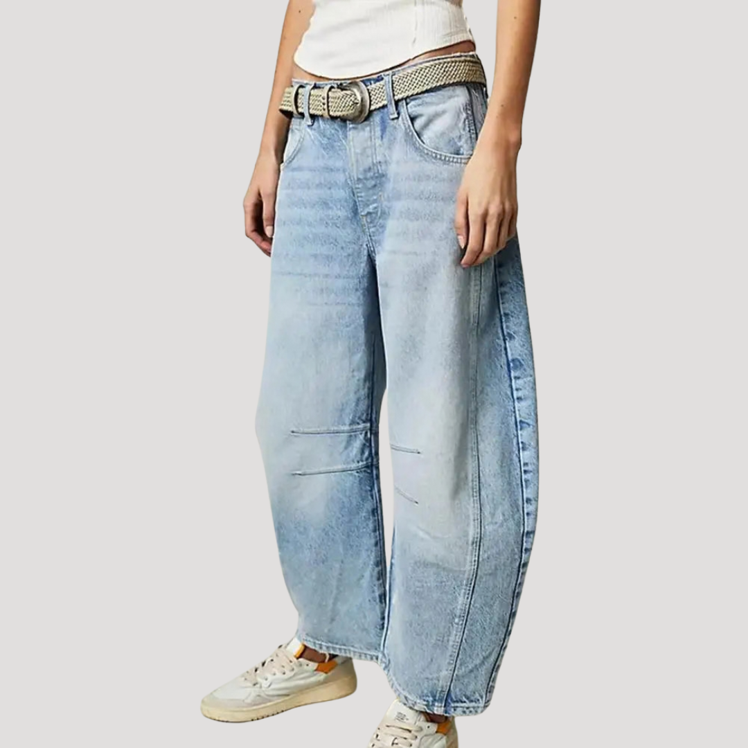 Women's Barrel Jeans | Leopard Print Mid Rise Cropped Denim