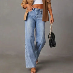 Women's Wide Leg Jeans | High Rise Straight Denim Long
