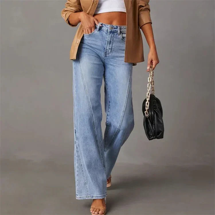 Women's Wide Leg Jeans | High Rise Straight Denim Long