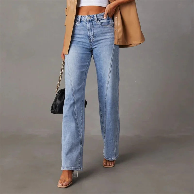 Women's Wide Leg Jeans | High Rise Straight Denim Long