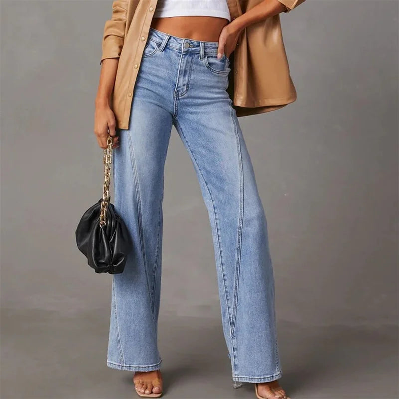 Women's Wide Leg Jeans | High Rise Straight Denim Long