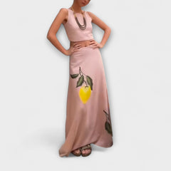Women's Midi Skirt | Maxi Length Linen Print Embellishment A-Line
