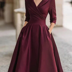 Women's Formal Dress | Midi V-Neck Wrap Three-Quarter Sleeve