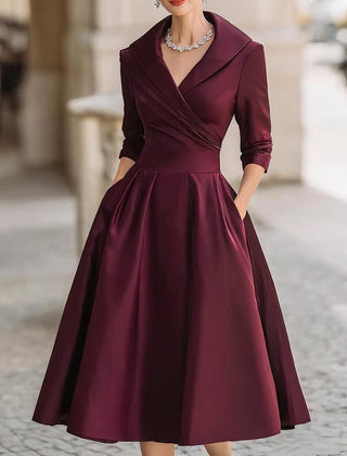 Women's Formal Dress | Midi V-Neck Wrap Three-Quarter Sleeve