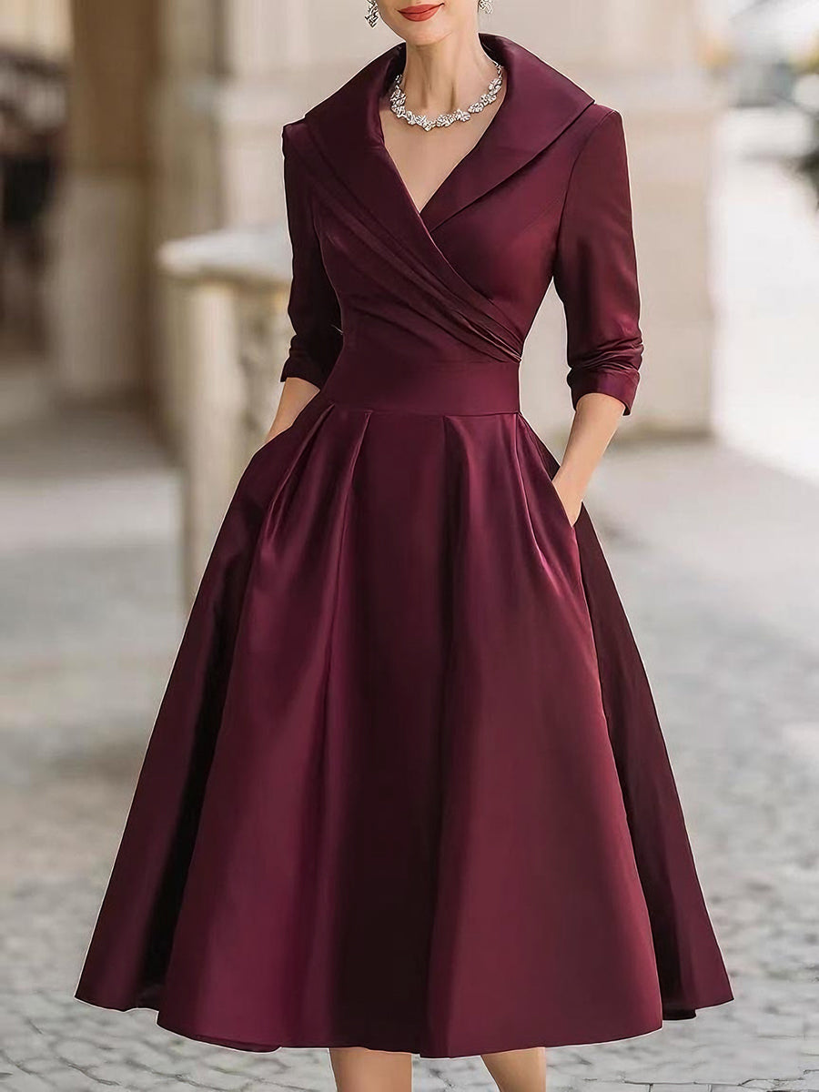 Women's Formal Dress | Midi V-Neck Wrap Three-Quarter Sleeve