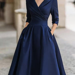 Women's Formal Dress | Midi V-Neck Wrap Three-Quarter Sleeve