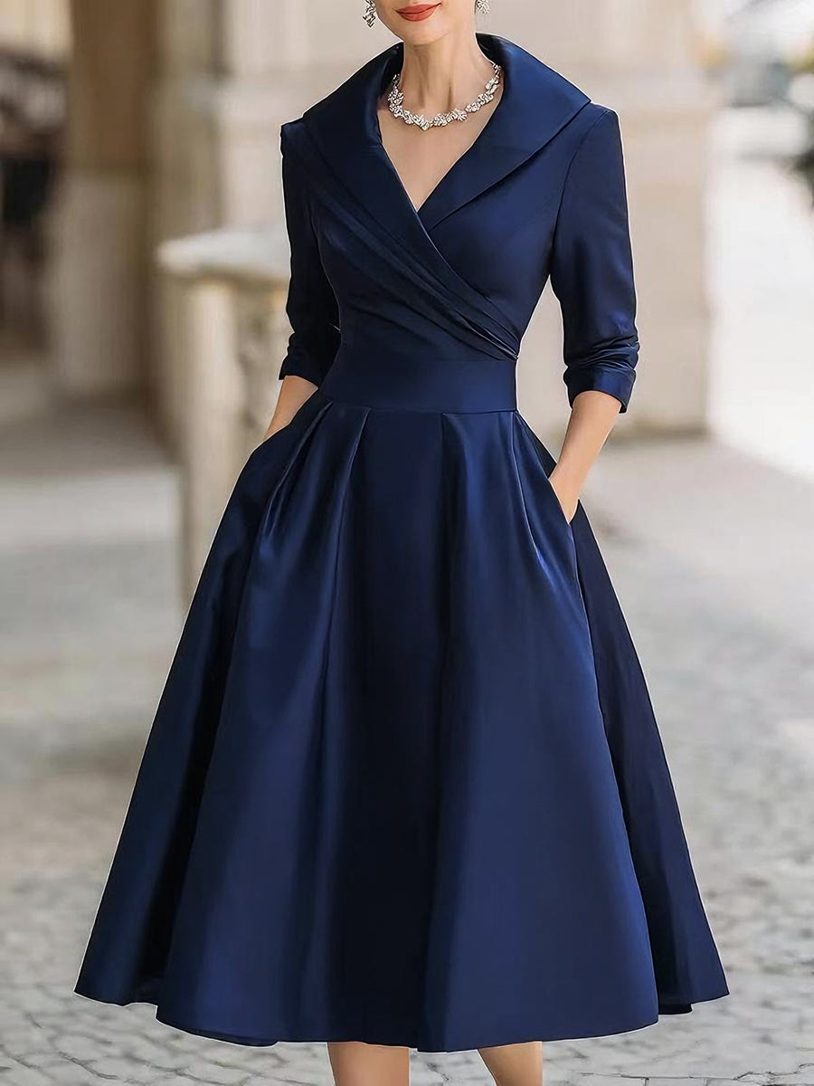 Women's Formal Dress | Midi V-Neck Wrap Three-Quarter Sleeve