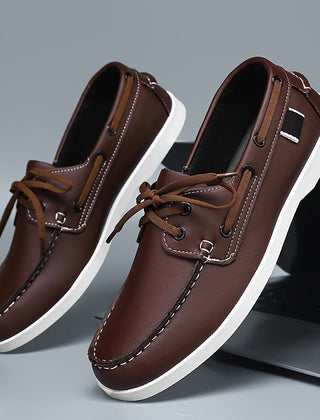Men's Boat Shoe | Leather Lace Closure Rounded Toe
