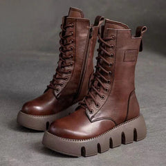 Women's Snow Boots | Lace-Up Platform Leather Winter Boots