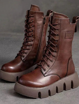 Women's Snow Boots | Lace-Up Platform Leather Winter Boots